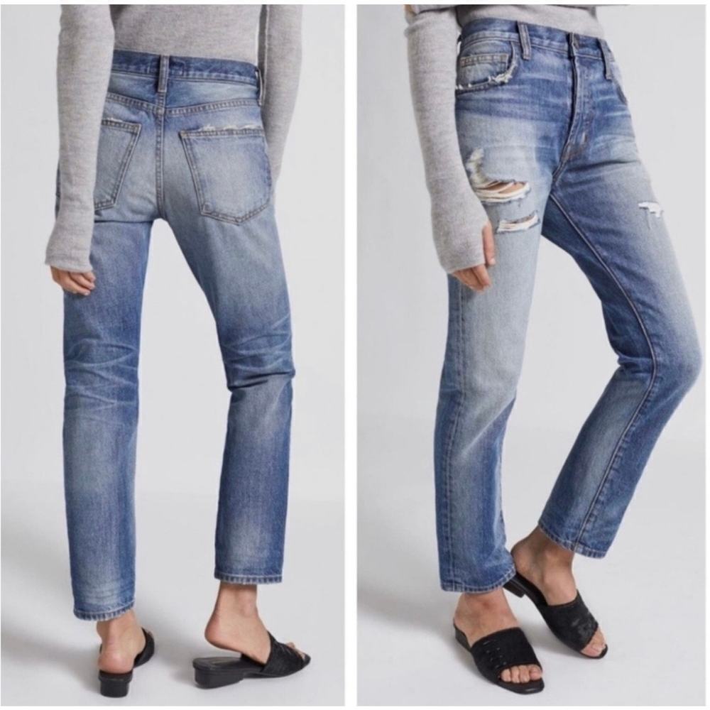 Current Elliott The Slouchy Skinny Jeans Light Blue Wash Distressed Size 25